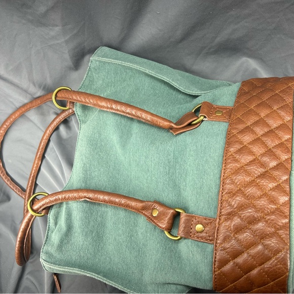 Mona B. Two In One Up-cycled Canvas Tote/Backpack Bag with Vegan Leather Trim - Picture 3 of 6
